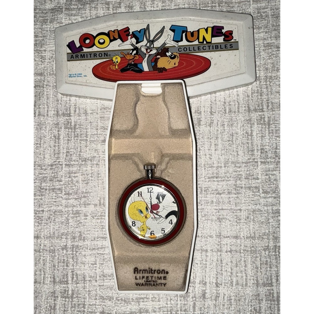 ARMITRON LOONEY TUNES SYLVESTER & TWEETY Quartz Pocket Fob Watch *READ